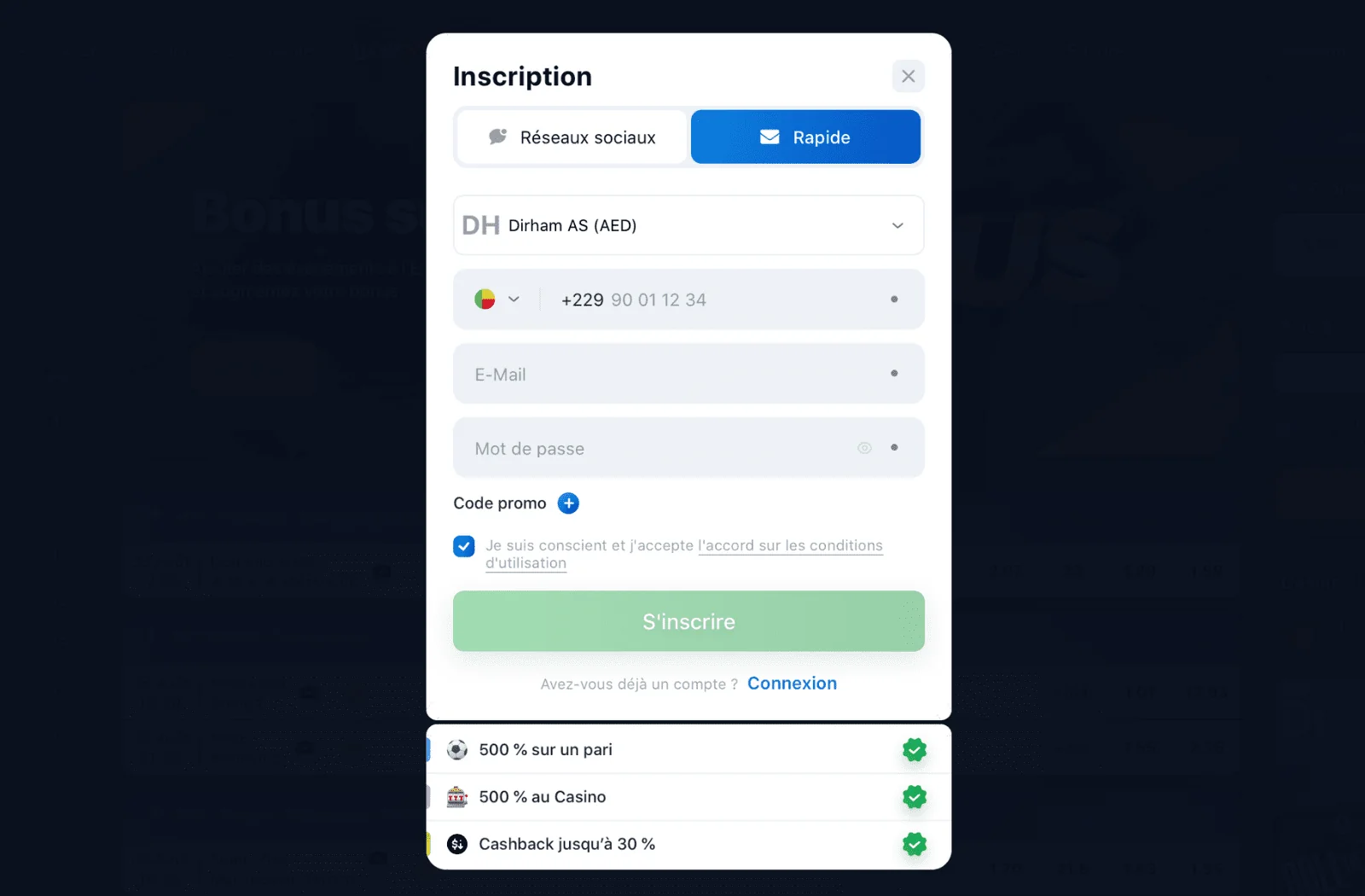 ouvrir le formulaire 1win Bénin